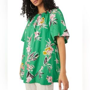 Previously loved Free People Floral Green Women's Oversized Top/Dress Size Med